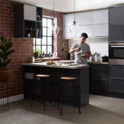 GoodHome Stevia Gloss Anthracite Slab 50:50 Larder/Fridge Cabinet Door (W)600mm (H)1001mm (T)18mm -Trade Points Shop goodhome stevia gloss anthracite slab 50 50 larder fridge cabinet door w 600mm h 1001mm t 18mm3663602648789 51i