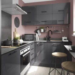 GoodHome Stevia Gloss Anthracite Slab 50:50 Larder/Fridge Cabinet Door (W)600mm (H)1001mm (T)18mm -Trade Points Shop goodhome stevia gloss anthracite slab 50 50 larder fridge cabinet door w 600mm h 1001mm t 18mm3663602648819 20i